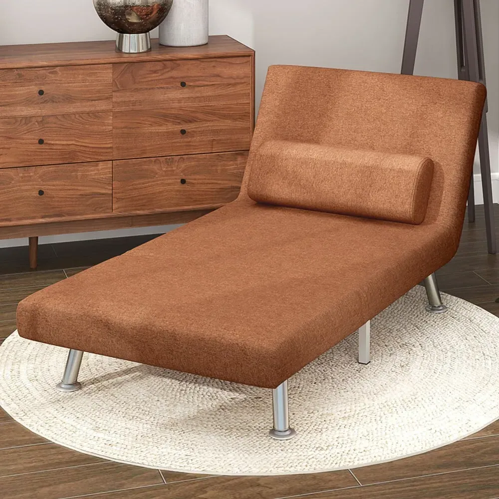 Single Chair Bed with Adjustable Backrest - Coffee, Linen image