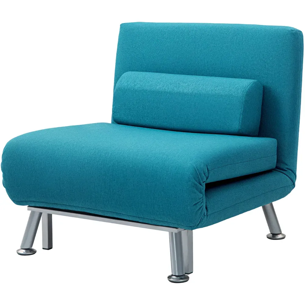 Single Chair Bed with Adjustable Backrest - Dark Blue, Linen