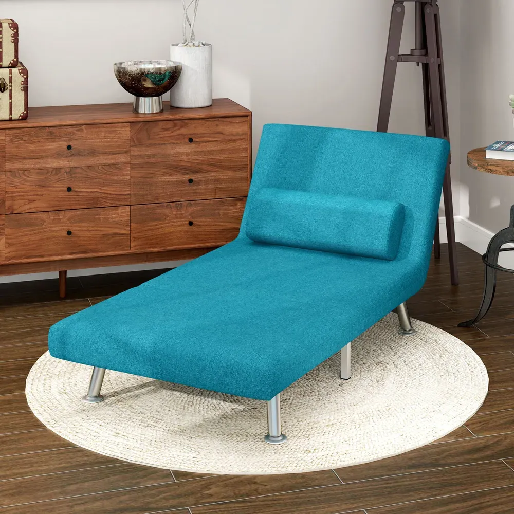 Single Chair Bed with Adjustable Backrest - Dark Blue, Linen