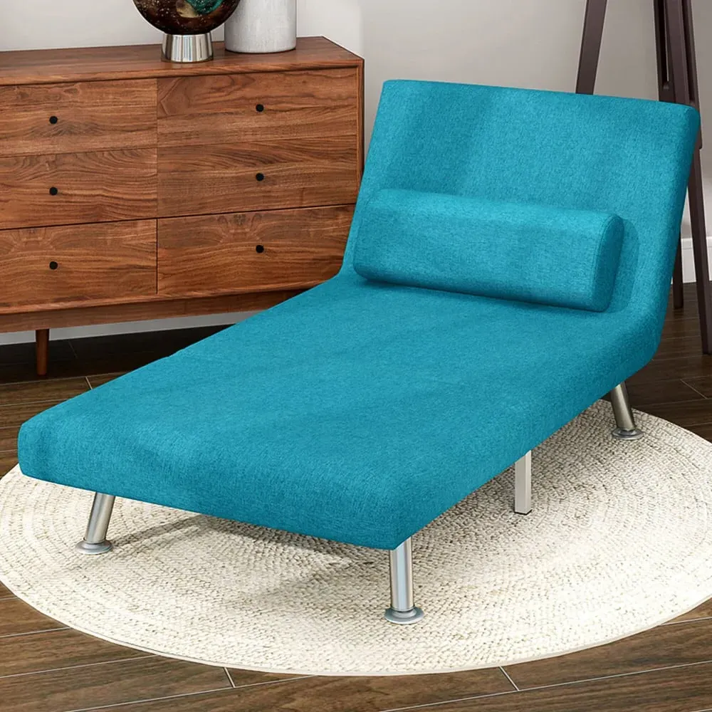 Single Chair Bed with Adjustable Backrest - Dark Blue, Linen