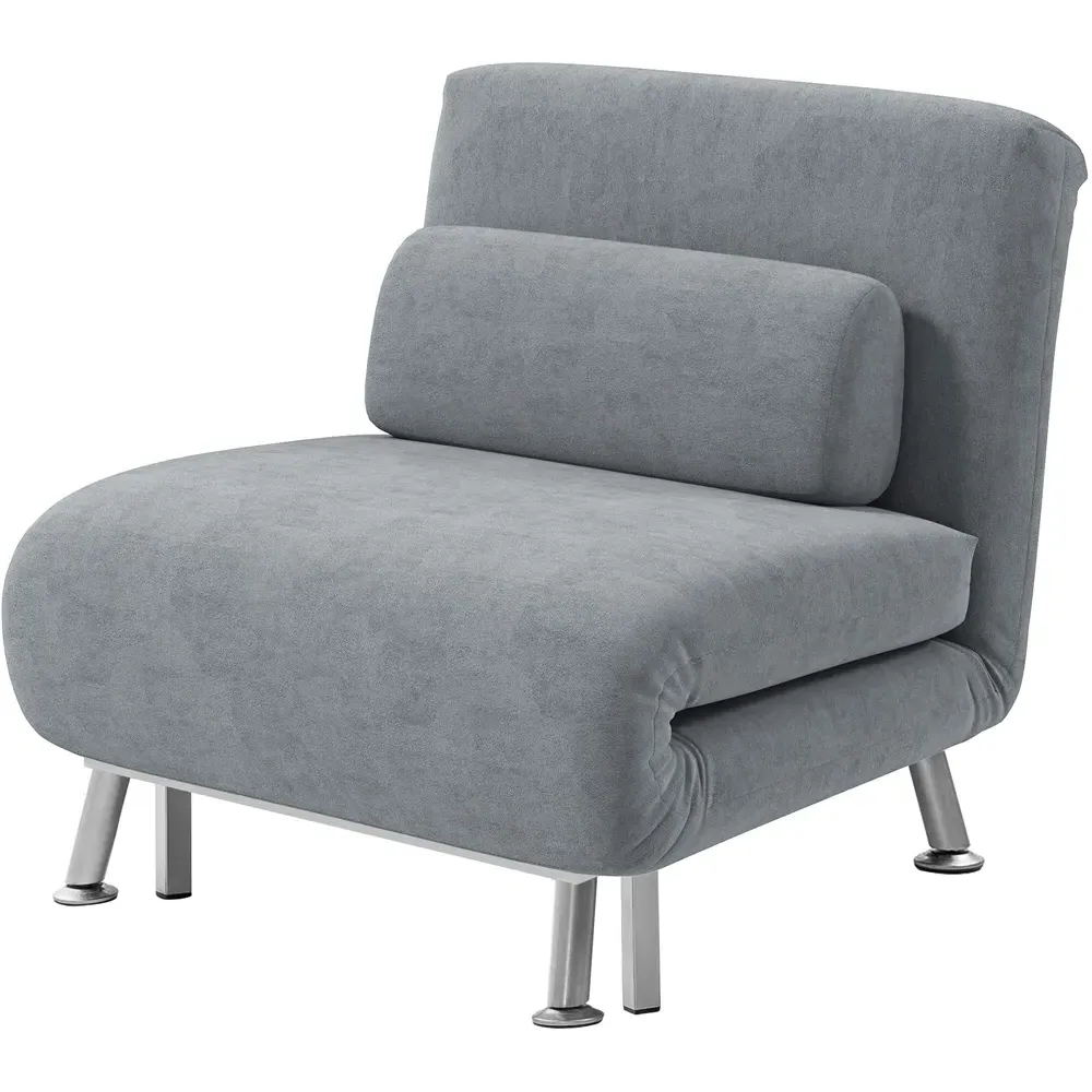 Single Chair Bed with Adjustable Backrest - Grey, Velvet