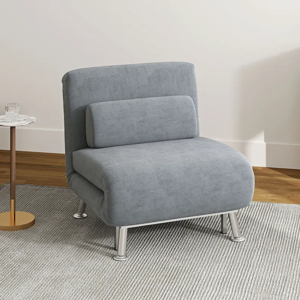 Single Chair Bed with Adjustable Backrest - Grey, Velvet