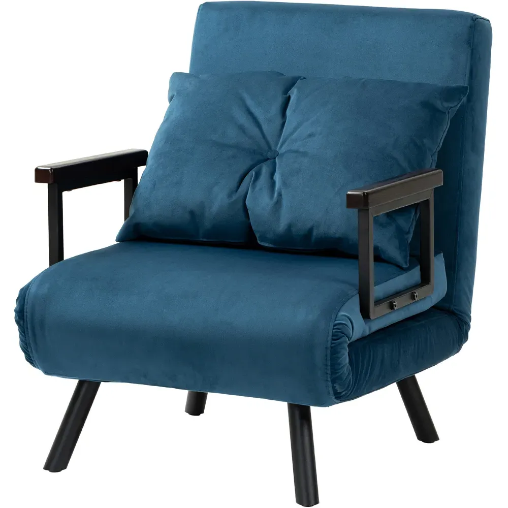 Single Convertible Chair Bed - Blue, Velvet