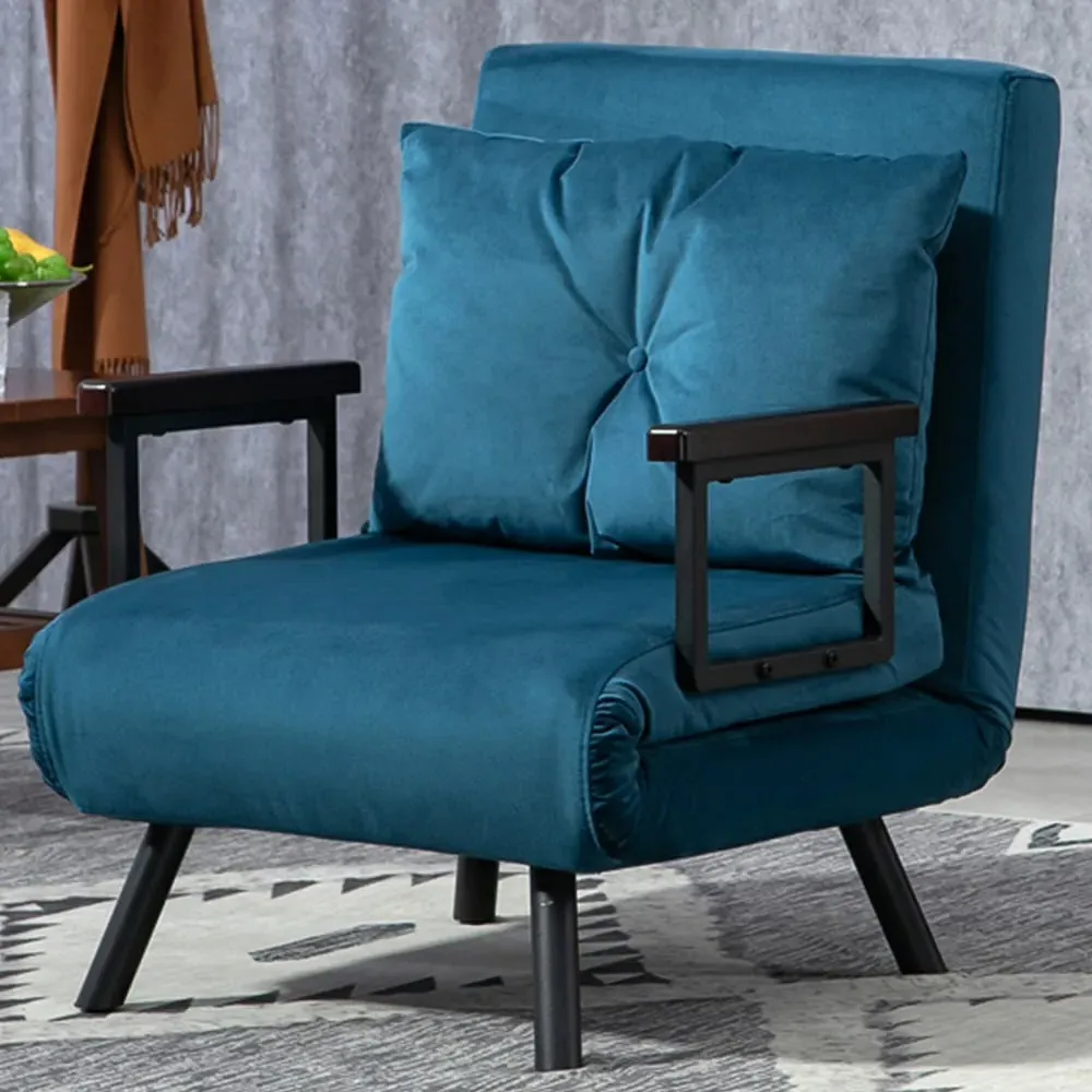 Single Convertible Chair Bed - Blue, Velvet