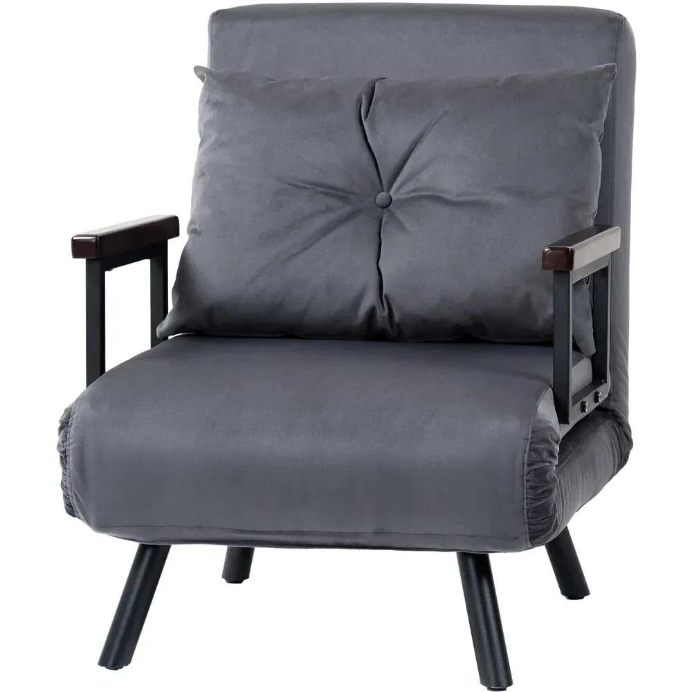 Single Convertible Chair Bed - Grey, Velvet