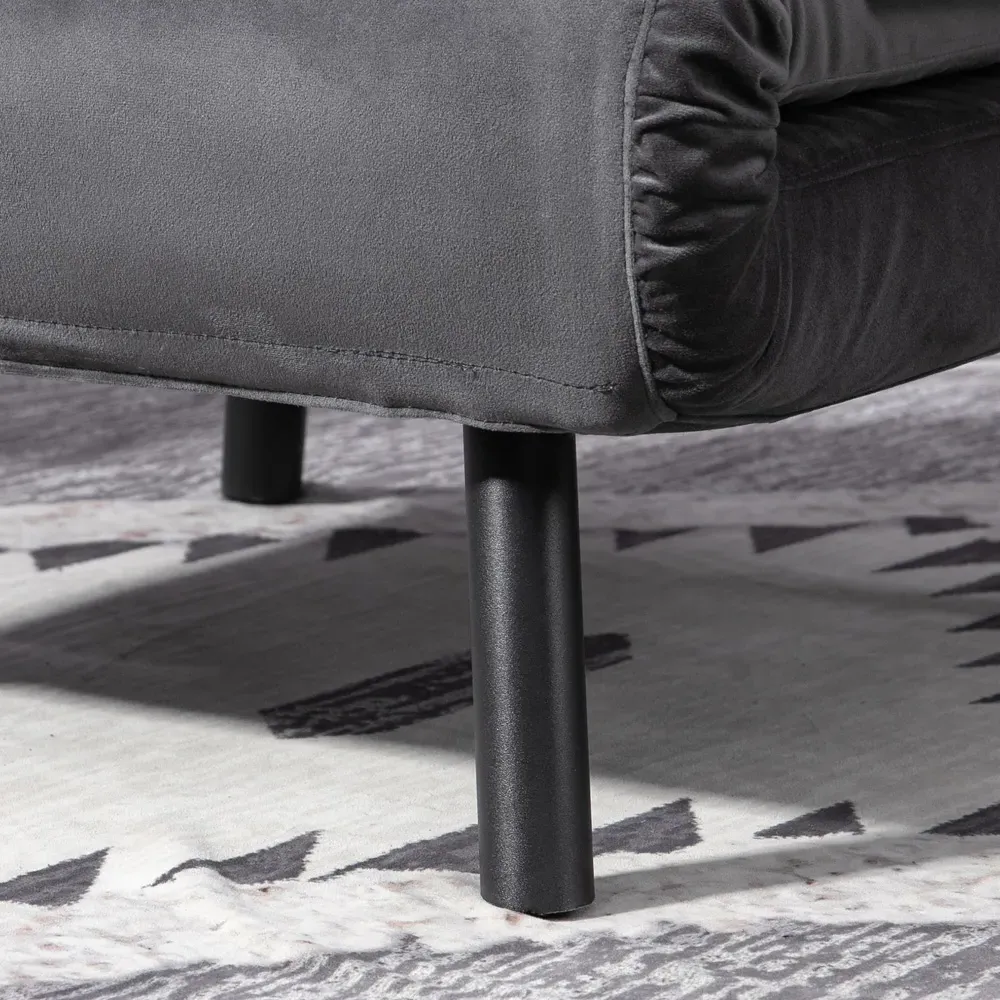 Single Convertible Chair Bed - Grey, Velvet
