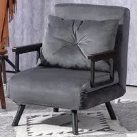 Single Convertible Chair Bed - Grey, Velvet