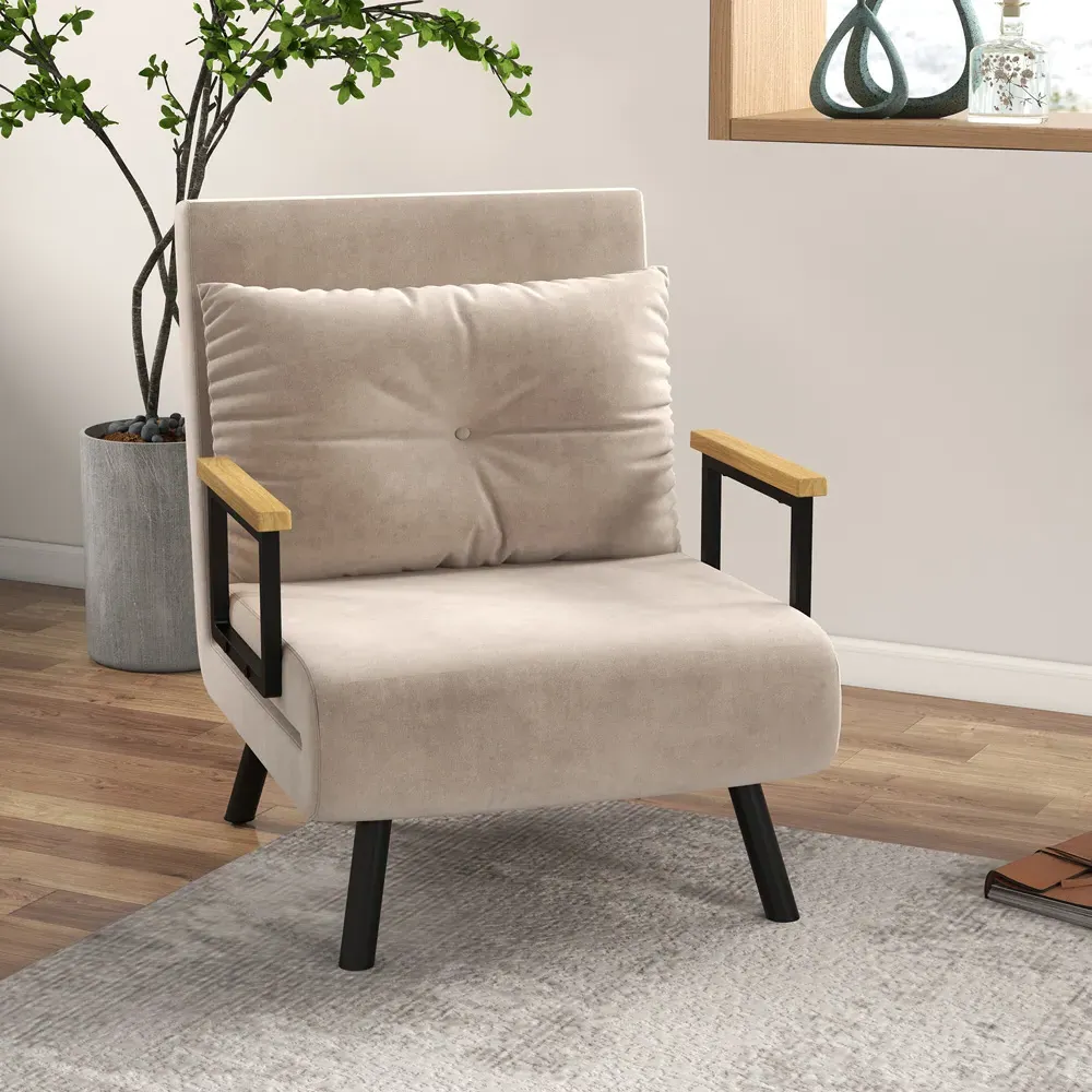 Single Convertible Chair Bed - Yellow, Velvet