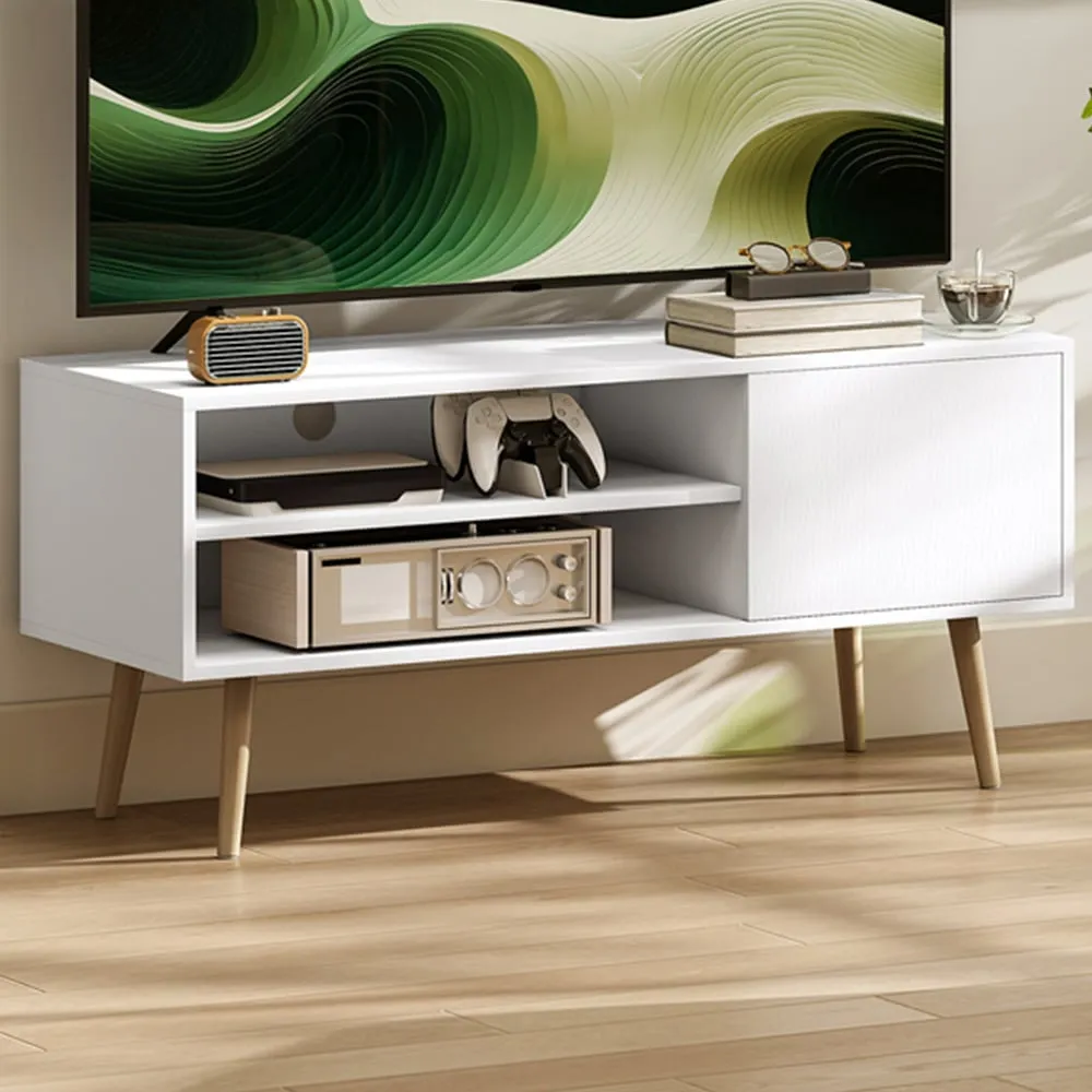 Single Door 2 Shelf TV Unit - White