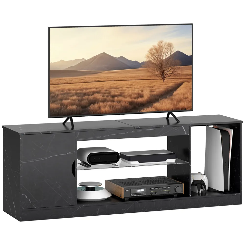 Single Door 3 Shelf TV Unit - Black Marble Effect