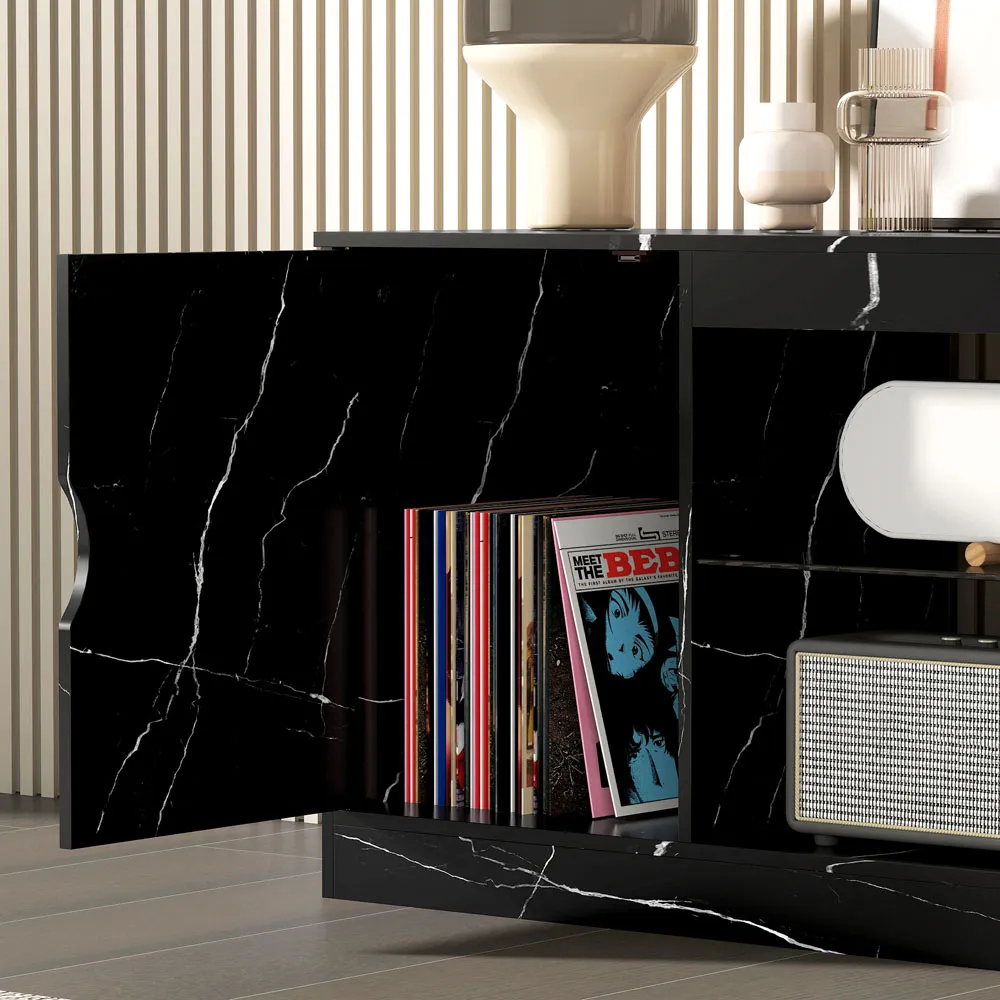 Single Door 3 Shelf TV Unit - Black Marble Effect
