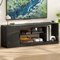 Single Door 3 Shelf TV Unit - Black Marble Effect