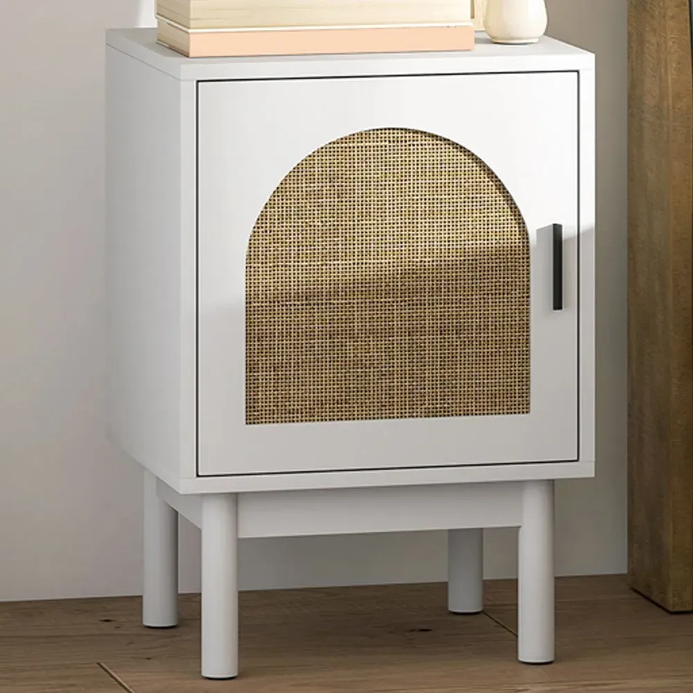 Single Door Bedside Table with Storage - White, Rattan image