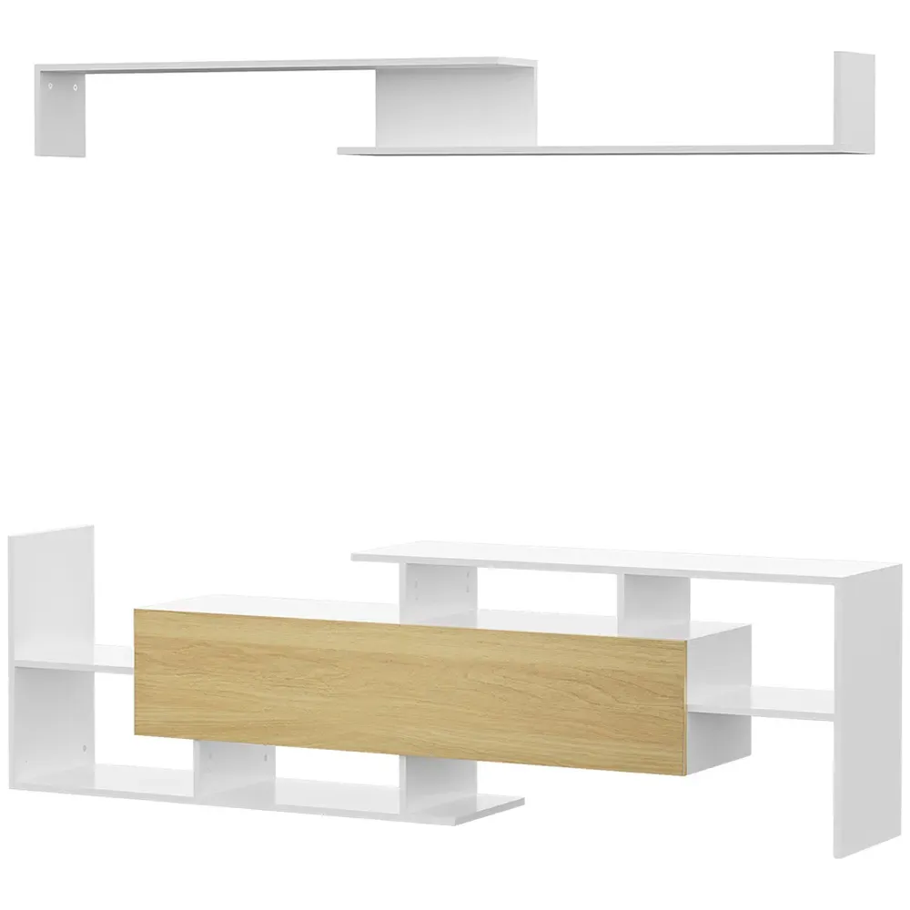 Single Door Multi Shelf TV Unit - White, Natural Wood