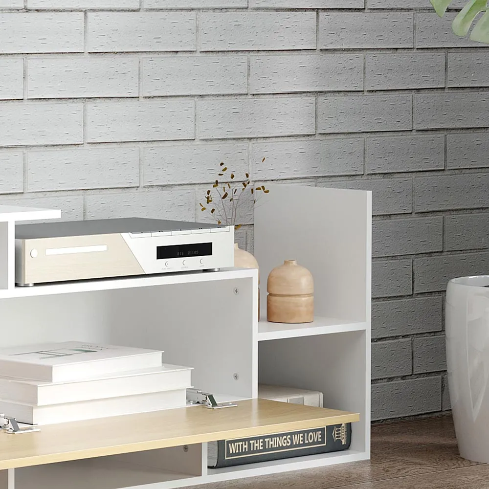 Single Door Multi Shelf TV Unit - White, Natural Wood