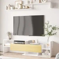 Single Door Multi Shelf TV Unit - White, Natural Wood