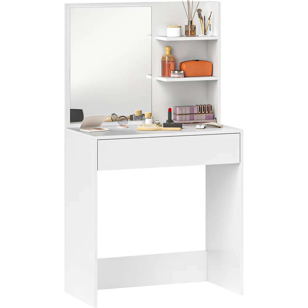 Single Drawer 3 Shelf Dressing Table with Mirror - White