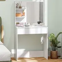 Single Drawer 3 Shelf Dressing Table with Mirror - White