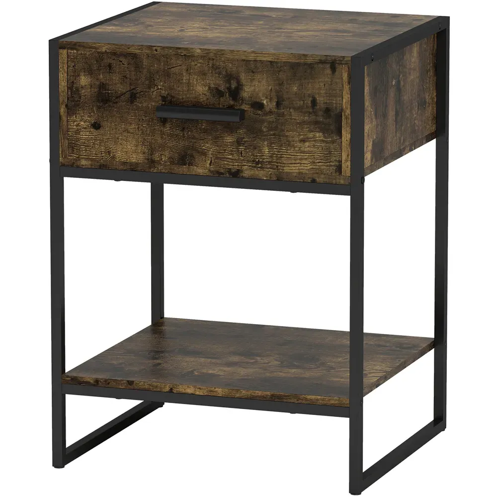Single Drawer Bedside Table with Shelf - Brown