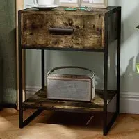 Single Drawer Bedside Table with Shelf - Brown