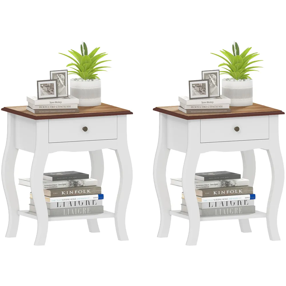 Single Drawer Bedside Tables 2 Pack with Shelf - White