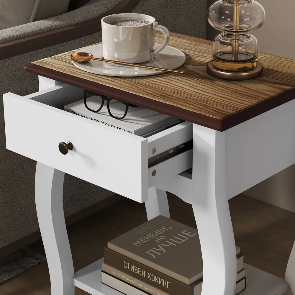 Single Drawer Bedside Tables 2 Pack with Shelf - White