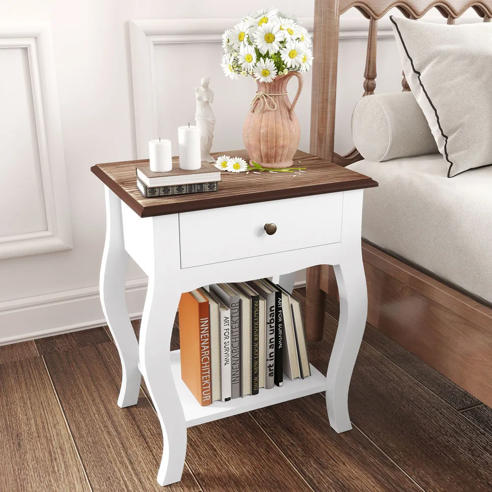 Single Drawer Bedside Tables 2 Pack with Shelf - White