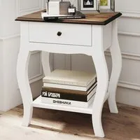Single Drawer Bedside Tables 2 Pack with Shelf - White