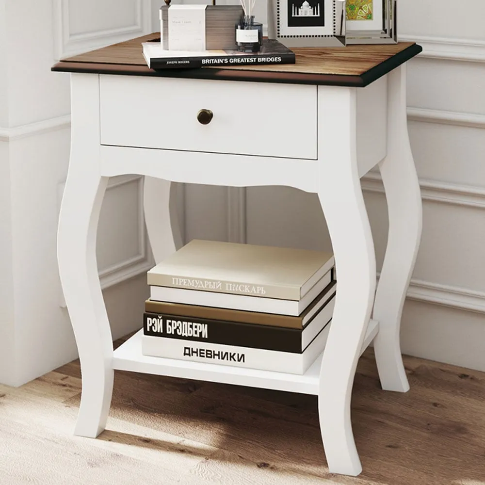 Single Drawer Bedside Tables 2 Pack with Shelf - White