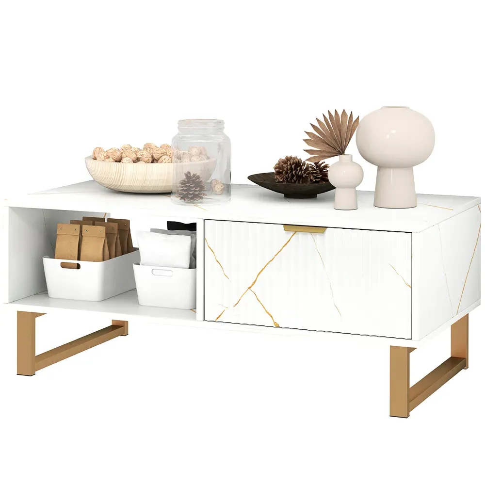 Single Drawer Coffee Table with Shelf - White