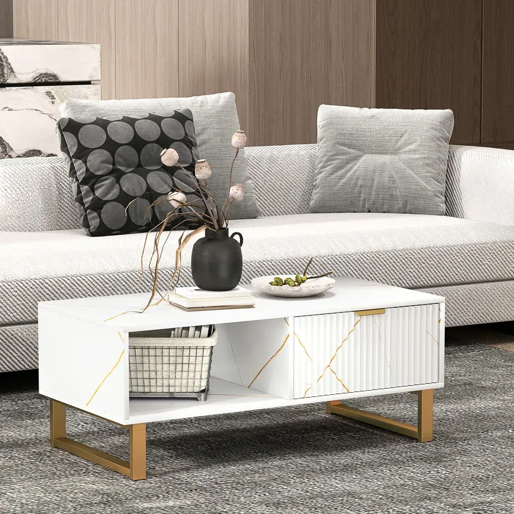 Single Drawer Coffee Table with Shelf - White