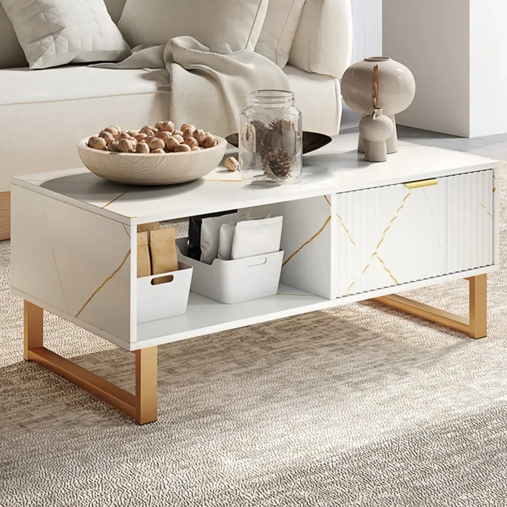 Single Drawer Coffee Table with Shelf - White