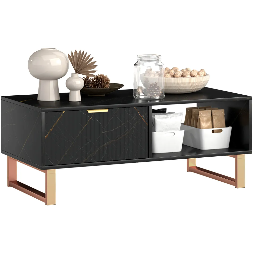 Single Drawer Coffee Table with Storage - Black