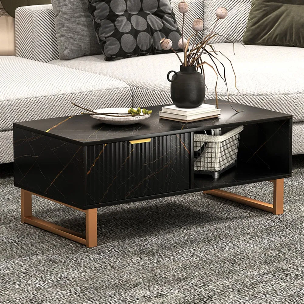 Single Drawer Coffee Table with Storage - Black image