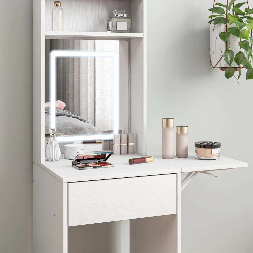 Single Drawer Dressing Table with LED Mirror - White