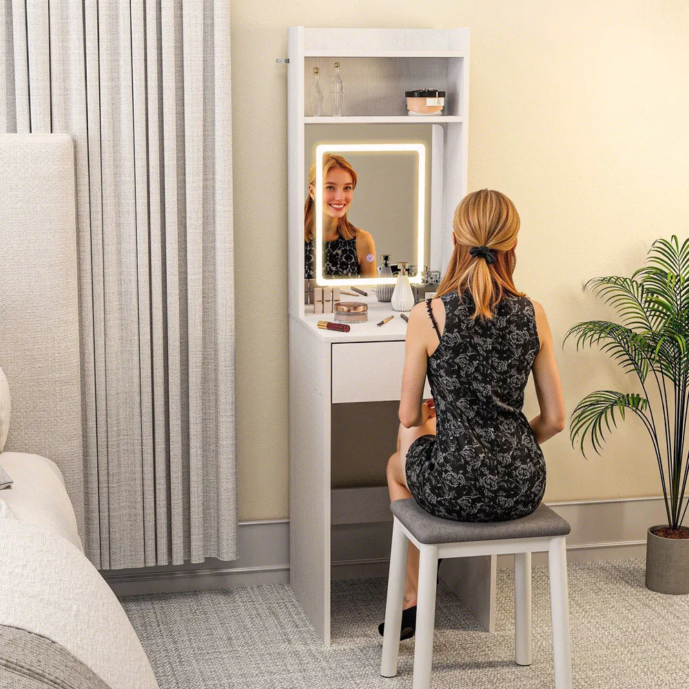 Single Drawer Dressing Table with LED Mirror - White