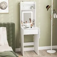 Single Drawer Dressing Table with LED Mirror - White