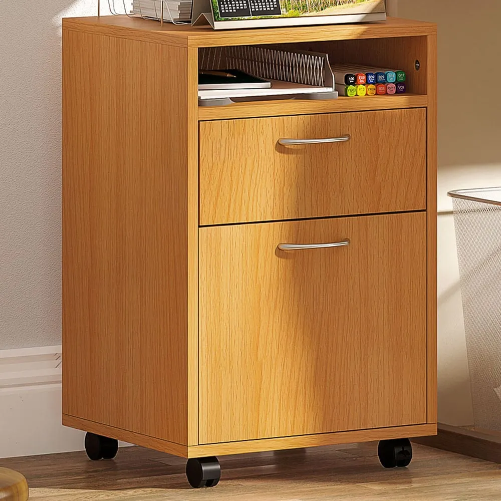 Single Drawer Filing Cabinet with Shelf - Brown