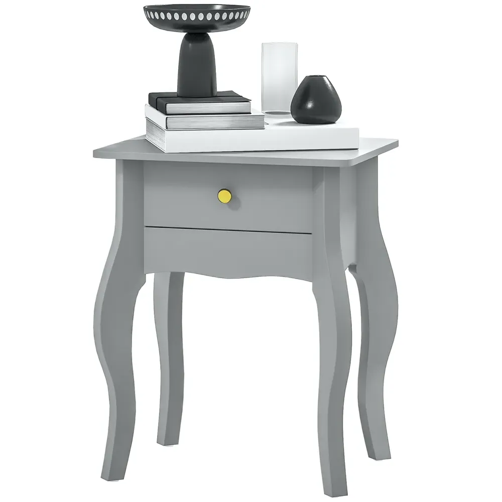 Single Drawer Side Table with Curved Legs - Grey