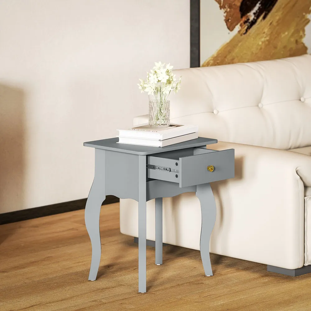 Single Drawer Side Table with Curved Legs - Grey