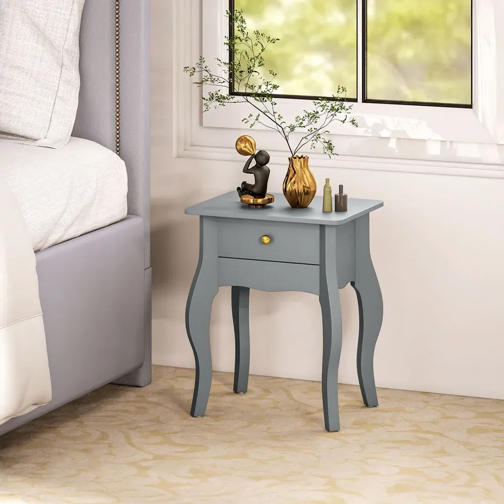 Single Drawer Side Table with Curved Legs - Grey