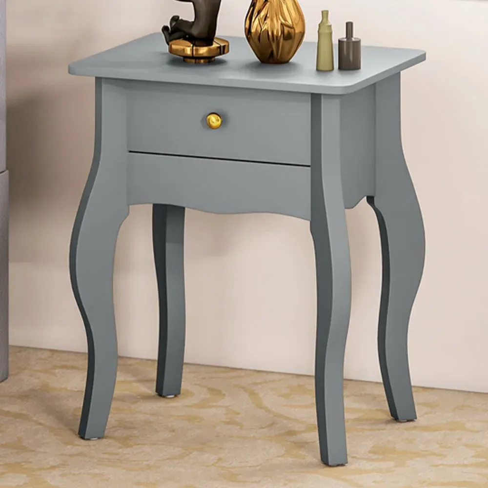 Single Drawer Side Table with Curved Legs - Grey image