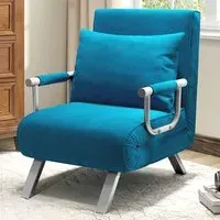 Single Reclining Chair Bed with Pillow - Blue, Faux Suede