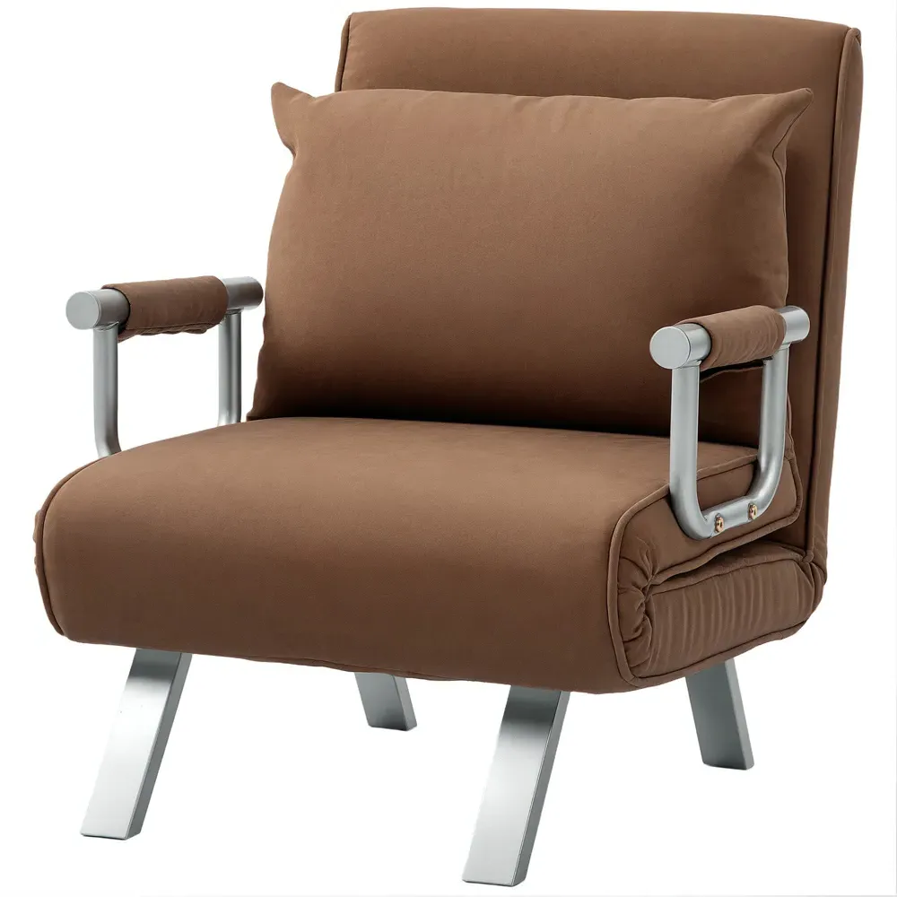 Single Reclining Chair Bed with Pillow - Brown, Faux Suede