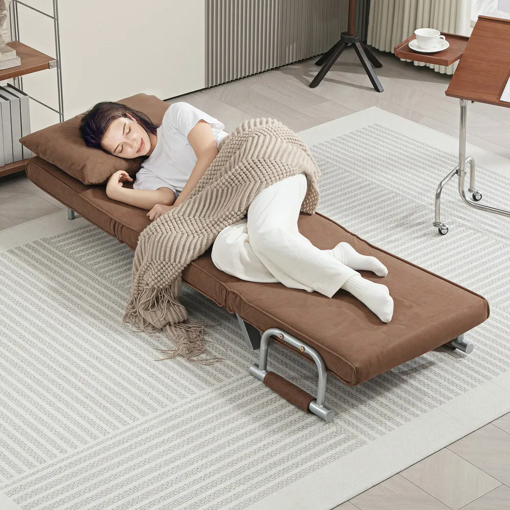 Single Reclining Chair Bed with Pillow - Brown, Faux Suede