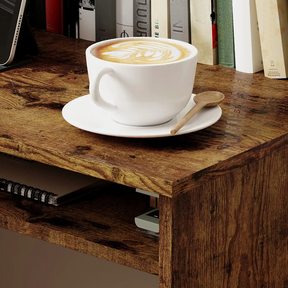 Single Shelf Computer Desk with Storage - Brown