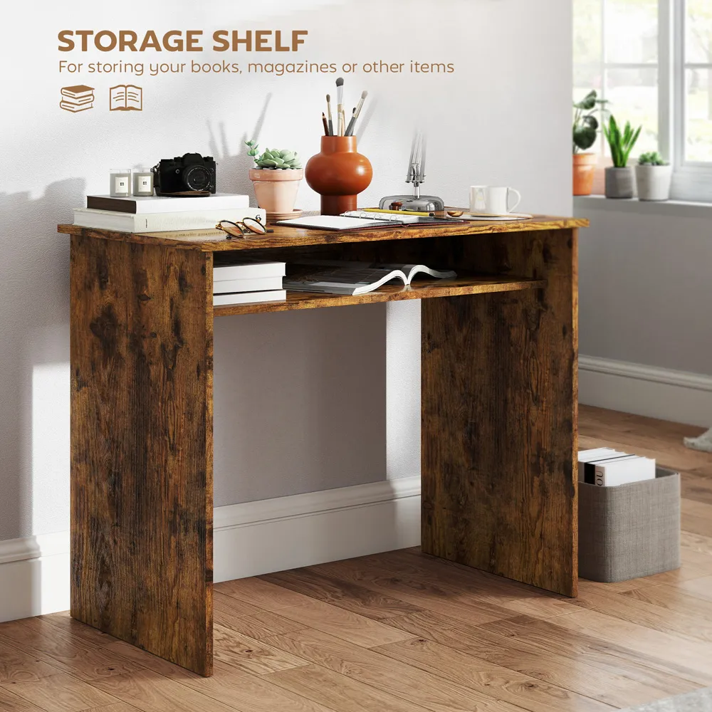 Single Shelf Computer Desk with Storage - Brown