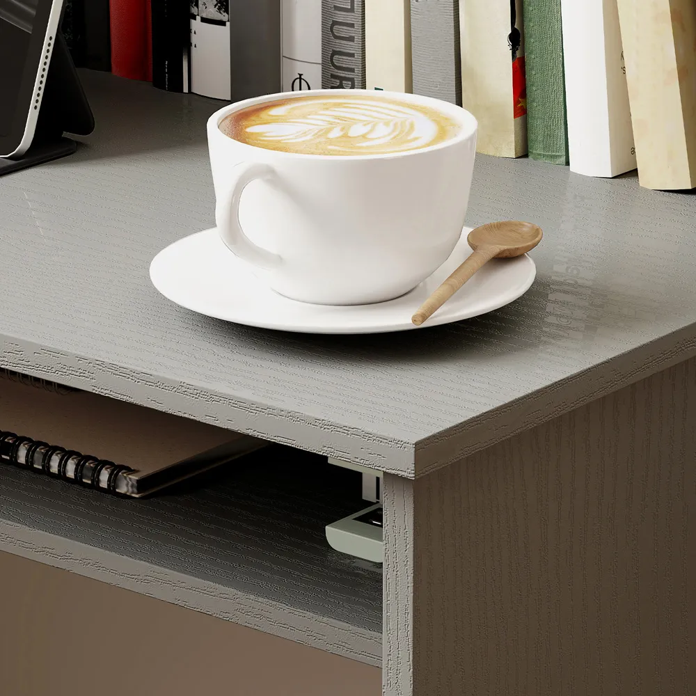 Single Shelf Computer Desk with Storage - Grey