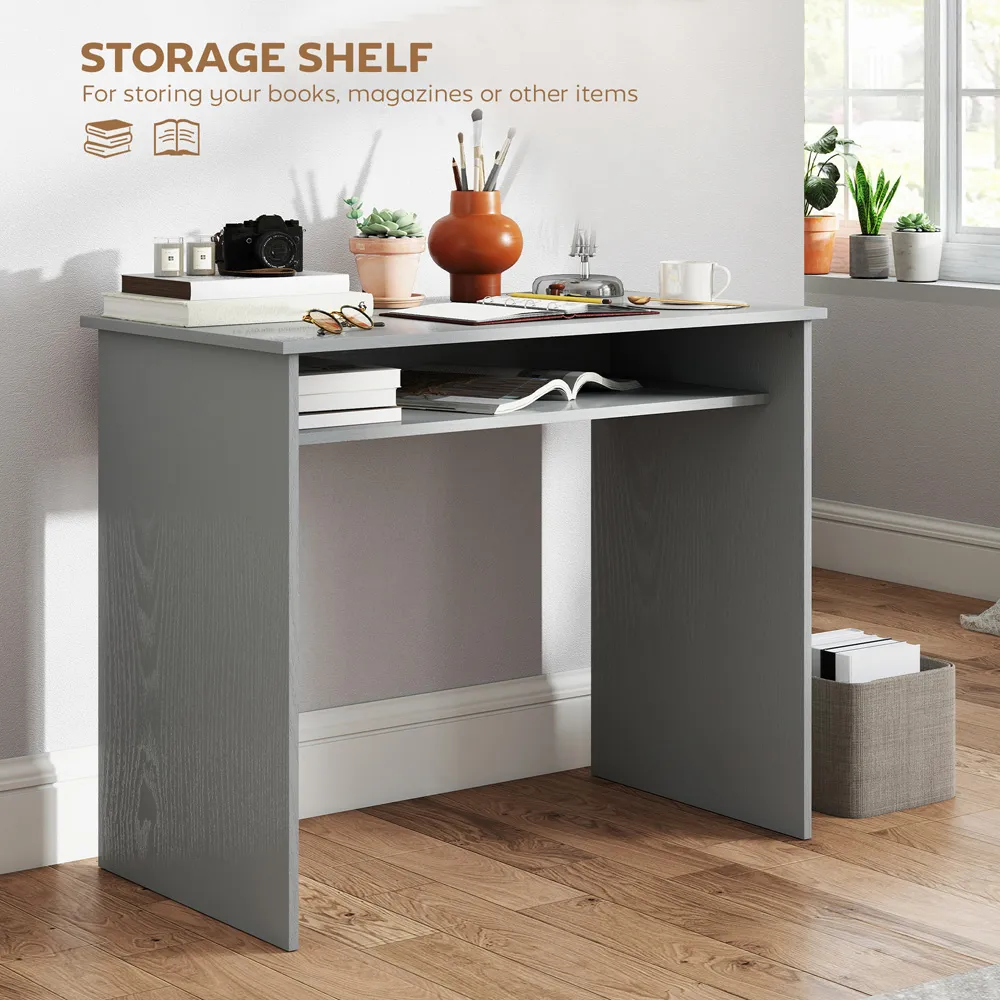 Single Shelf Computer Desk with Storage - Grey