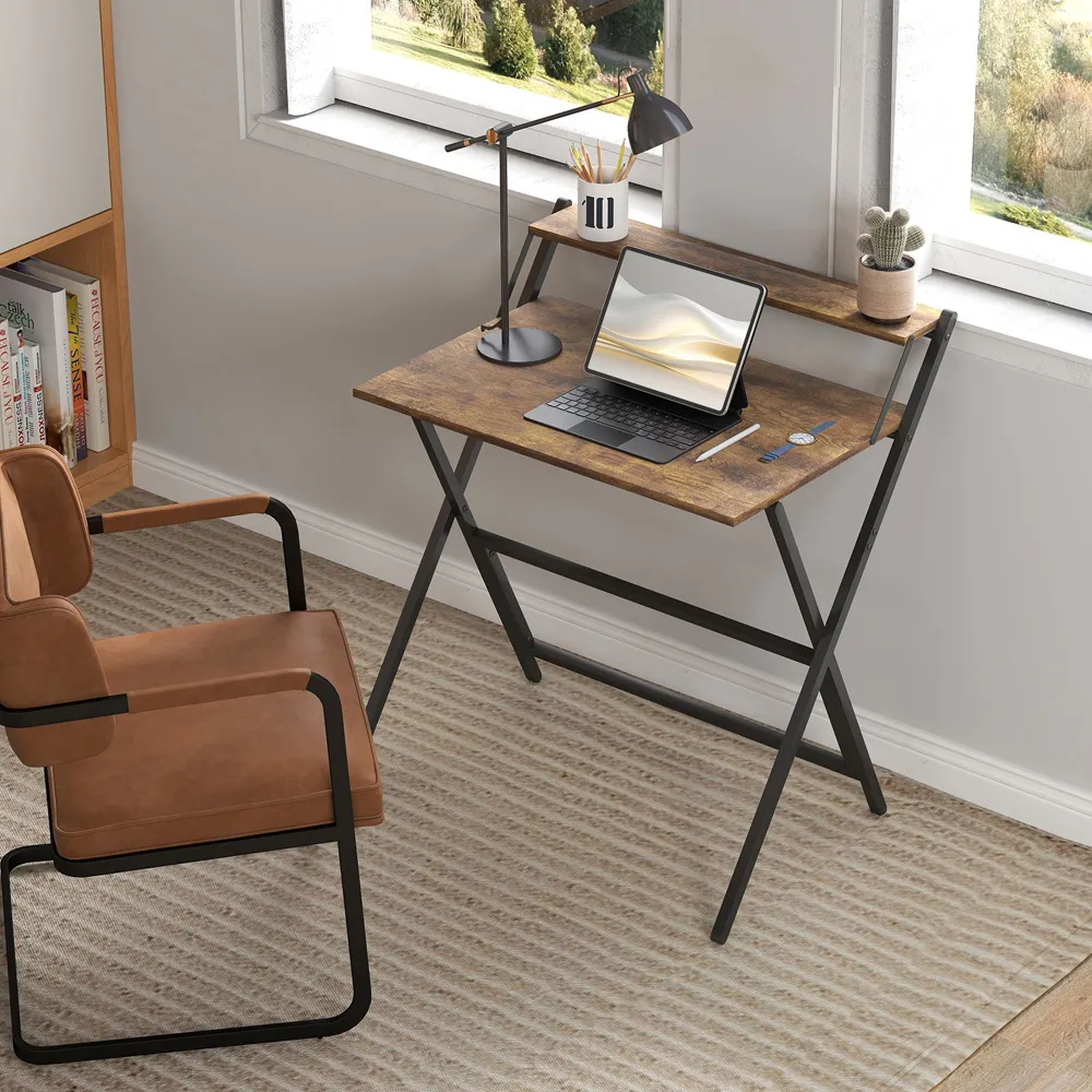 Single Shelf Foldable Computer Desk - Brown